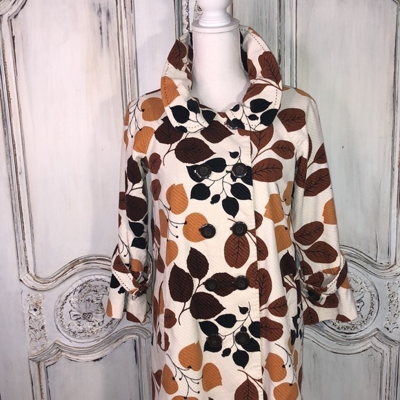 Elevenses 100% Cotton Shell Gorgeous Fall Leave Print Coat / Jacket Size 2 - Picture 3 of 12